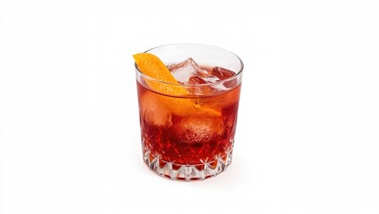 Vintage Negroni beverage decorated with a strip of orange rind