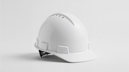 Fototapeta premium Detailed view of a white protective hard hat against a white background