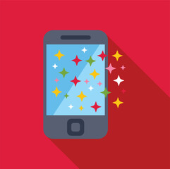 Clean smartphone screen emitting colorful stars, concept of new technology or magic