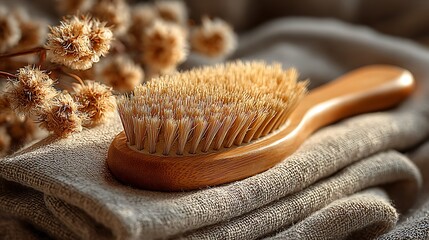 Bamboo hairbrush with smooth bristle texture high resolution picture