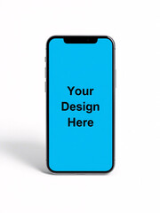 Smartphone mockup with black edges on white background, blue screen