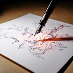 Fototapeta premium luminous ink pouring from a pen drawing swirling ideas on white paper
