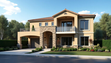 Fototapeta premium Grand luxury villa surrounded by lush greenery in peaceful park