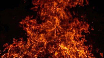 Close-up of fierce flames against a black backdrop