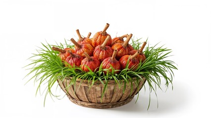 Fototapeta premium Isolated basket holding Chuang Chia on a plain white surface, image