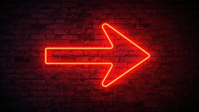 Vivid neon arrow light displayed on a wall made of bricks - Powered by Adobe