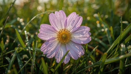 Fototapeta premium Tight frame of moisture-covered grass