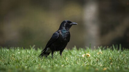 Glossy black Rooks with sturdy beaks resting on a lush grassy area