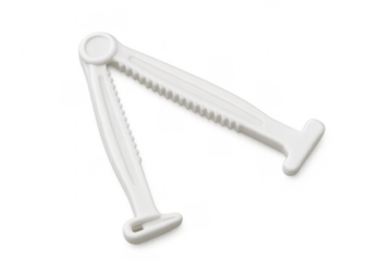 White umbilical cord clamp closing on transparent background