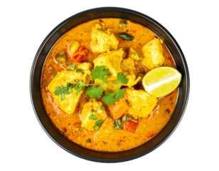 Fresh Indian curry set top view in png no background for decoration. Created using ge