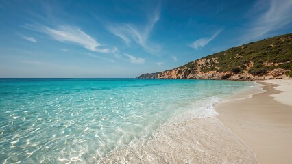 Peaceful seaside scene with clear blue sky