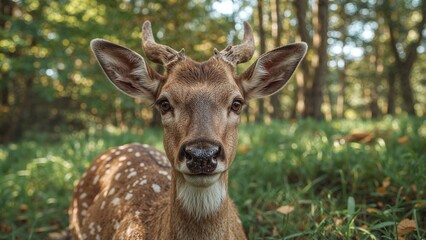 Fototapeta premium Up-close image of a fallow deer in a natural environment
