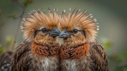 Obraz premium Close-up shot of two African crest birds