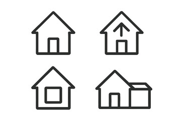 Modern house icon set. Minimalist black outline home symbols. Real estate, property, building, housing concepts. Upgrade, renovation, extension, entrance, doorway. Vector isolated illustrations.