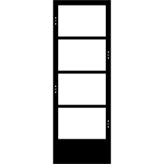 A vertical black photobooth film strip with four blank frames. An isolated template for creating photo collages or memory sequences.
