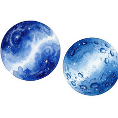Two blue planets with swirling clouds isolated on transparent background
