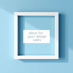 small frame mock up on sky blue wall, 3D render