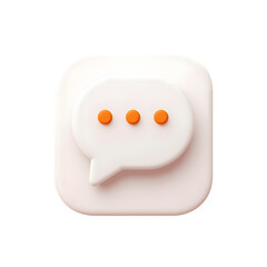 3d speech bubble icon with three orange dots isolated on transparent background