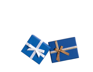 Open Blue and White Father’s Day Card with Gift on Minimal Surface, Overhead Perspective, isolated