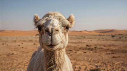 Obraz premium Isolated camel farm surrounded by arid landscape