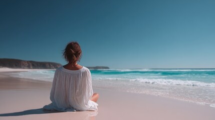Fototapeta premium Quiet beach serenity capturing calm and mindfulness in seaside photography