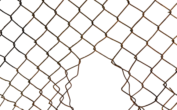 The texture of the metal mesh on a white background. Torn steel, metal mesh with holes