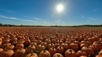 Obraz premium Open field abundant with vibrant orange pumpkins