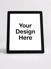Tablet with black outline isolated on background, showing Your Design Here