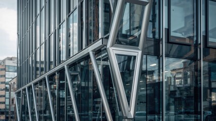 Modern exterior details on towering office buildings. Abstract representation of an urban skyline.