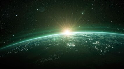 Fototapeta premium Alien world with a lush green atmosphere set against a cosmic backdrop