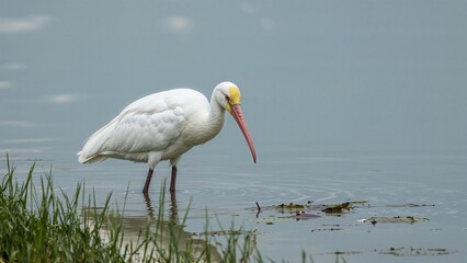 Platalea Leucorodia Spoonbill Bird Standing Amidst a Pond
