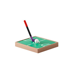 Miniature golf game with ball and club isolated on transparent background