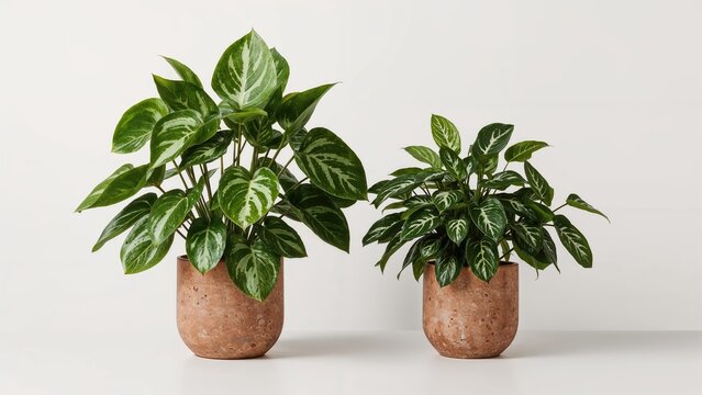 Indoor decor featuring small pots with Epipremnum aureum and Syngonium podophyllum greenery