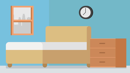 Simple Bedroom Interior Design Minimalist Beige and Blue Room Illustration