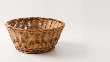 Obraz premium Empty handwoven basket displayed on white