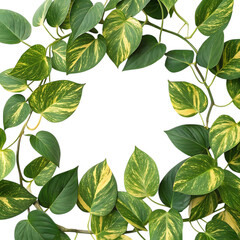 Green and yellow variegated devil s ivy plant leaves border isolated on transparent background
