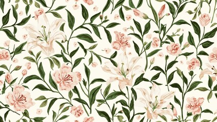 Sophisticated Botanical Design. Continuous Stylized Blossoms and Foliage.