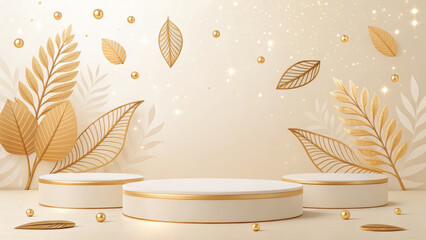 Elegant golden podiums with ornate floral backdrop, perfect for luxury product displays