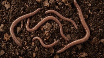 Fototapeta premium Close-up of a garden worm on humus with white isolated backdrop