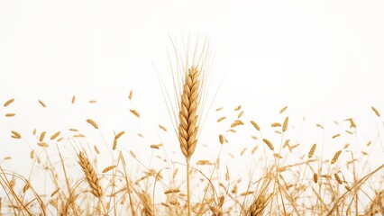 Fototapeta premium Close-up of wheat ears isolated on white, natural organic crop background, summer and autumn farm produce visual