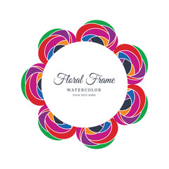 Hand Drawn Floral Frame with Flowers and Green Leaves