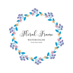 Hand Drawn Floral Frame with Flowers and Green Leaves