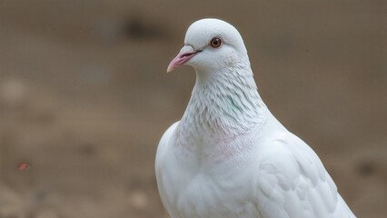 Obraz premium An exquisite white bird embodying serenity and purity, featuring immaculate feathers and a soft expression, photographed in a tranquil backdrop.