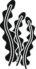 Simple black and white silhouette of laminaria seaweed growing underwater