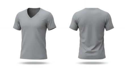 Fototapeta premium Gray V-Neck T-Shirt Front and Back View