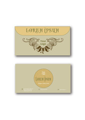 Neo-classical envelope and business card design with antique floral decoration. Sophisticated template for corporate branding or event invitations.