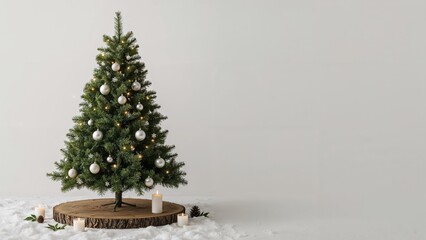 Seasonal conifer design placed atop wooden planks