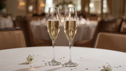 Fototapeta premium Sophisticated celebration scene with champagne glasses ready for toasting