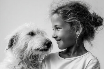 child gently pets old dog radiating respect and affection in their joyful interaction