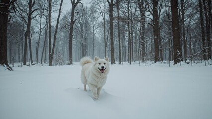 Dog having fun in the snow, removing muzzle, area reserved for dogs' strolls